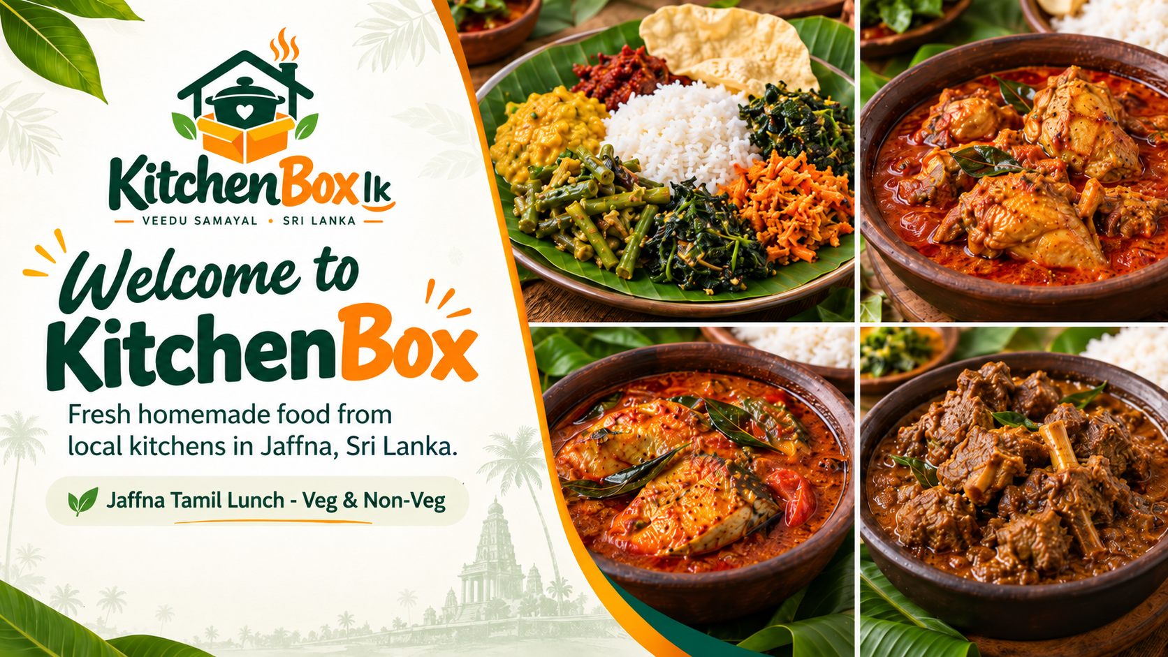 A selection of homemade Sri Lankan rice, vegetable and curry dishes from KitchenBox